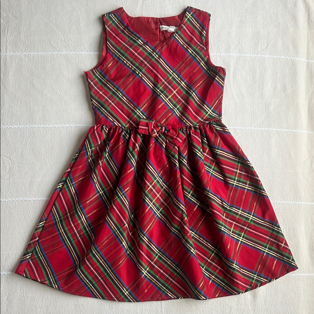 Nanette Kids Red Green & Gold Plaid Sleeveless Dress